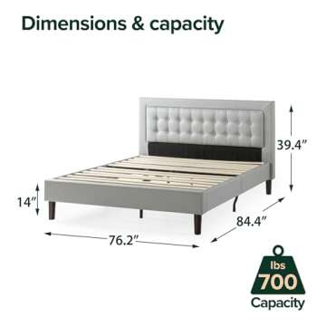 ZINUS Dachelle Upholstered Platform Bed Frame with No Box Spring Needed, Grey Sand, King