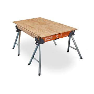 Bora Portamate All-Terrain Sawhorse Pair–Two Pack,Tap to Adapt Swivel Leg for Stability on Uneven Surfaces. Folding Saw Horses for Table Stand,Woodworking,Carpenters,Contractors,PM-4520T ,Orange