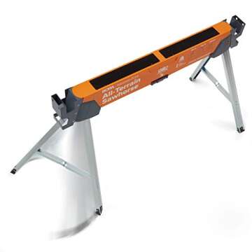 Bora Portamate All-Terrain Sawhorse Pair–Two Pack,Tap to Adapt Swivel Leg for Stability on Uneven Surfaces. Folding Saw Horses for Table Stand,Woodworking,Carpenters,Contractors,PM-4520T ,Orange