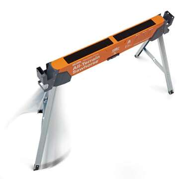 Bora Portamate All-Terrain Sawhorse Pair–Two Pack,Tap to Adapt Swivel Leg for Stability on Uneven Surfaces. Folding Saw Horses for Table Stand,Woodworking,Carpenters,Contractors,PM-4520T ,Orange