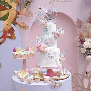 36 PCS Princess Cupcake Toppers Glitter Mermaid Girl Castle Carriage High Heel Crown Cupcake Picks Fairytale Princess Theme Baby Shower Girls Birthday Party Cake Decorations Supplies Colorful