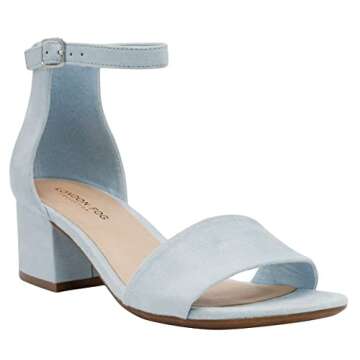 LONDON FOG Women's Nikki Low Two Piece Block Heel Dress Shoe Ladies Ankle Strap Pump Sandal baby blue 9