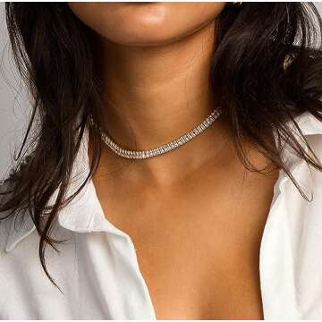 Foxgirl Gold Necklace: Dainty Sparkling Tennis Chain Choker with Cubic Zirconia - Perfect Jewelry Gi...