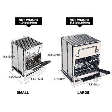 REDCAMP Wood Burning Folding Camp Stove Stainless Steel Grill, Portable Collapsible Backpacking Stov...