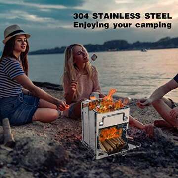 REDCAMP Wood Burning Folding Camp Stove Stainless Steel Grill, Portable Collapsible Backpacking Stove Survival Rocket Stove for Hiking Outdoor Tent Camping Picnic BBQ, Large