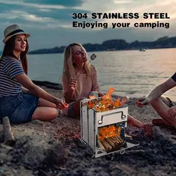 REDCAMP Wood Burning Folding Camp Stove Stainless Steel Grill, Portable Collapsible Backpacking Stove Survival Rocket Stove for Hiking Outdoor Tent Camping Picnic BBQ, Large