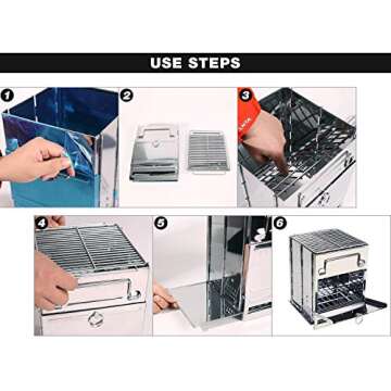 REDCAMP Wood Burning Folding Camp Stove Stainless Steel Grill, Portable Collapsible Backpacking Stove Survival Rocket Stove for Hiking Outdoor Tent Camping Picnic BBQ, Large