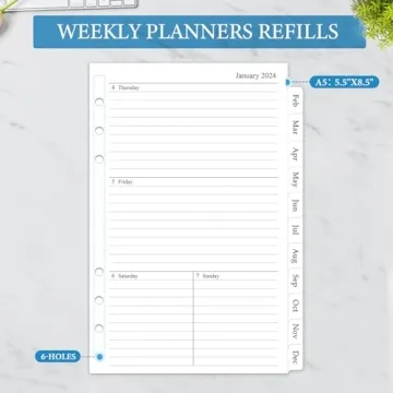 2024 Weekly & Monthly Planner Refill for A5 Binders