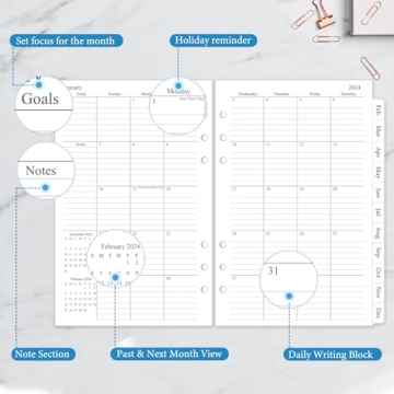 2024 Weekly & Monthly Planner Refill for A5 Binders