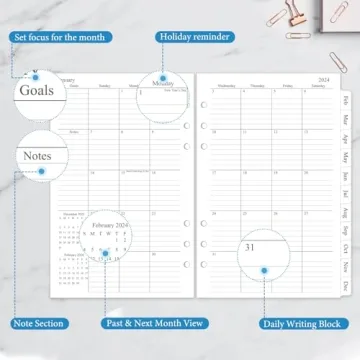2024 Weekly & Monthly Planner Refill for A5 Binders