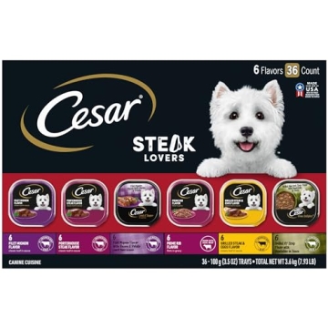 CESAR Adult Soft Wet Dog Food Steak Lovers Variety Pack - 36 Easy Peel Trays
