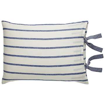 Amazon Brand – Stone & Beam Modern Farmhouse Striped 100% Linen Duvet Cover Set with Ties, Full / Queen, Blue and White