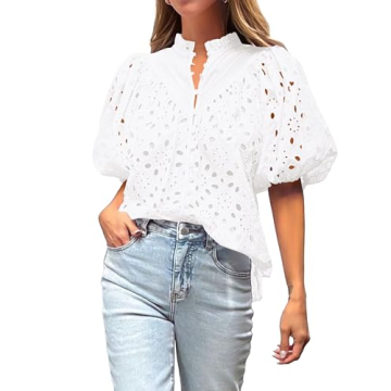 BTFBM Women's Eyelet Lace Blouse for Summer Style