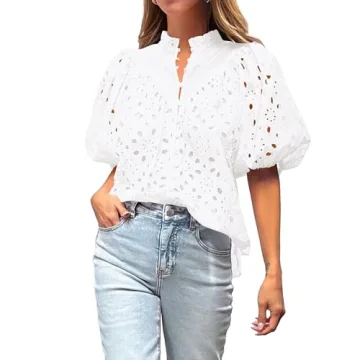 BTFBM Women's Eyelet Lace Blouse for Summer Style