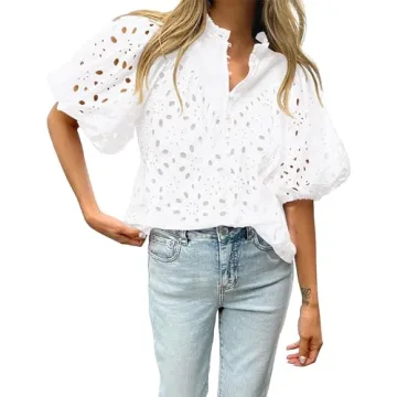 BTFBM Women's Eyelet Lace Blouse for Summer Style