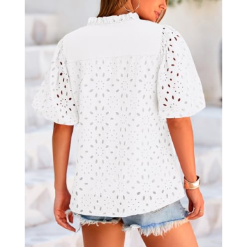 BTFBM Women's Eyelet Lace Blouse for Summer Style