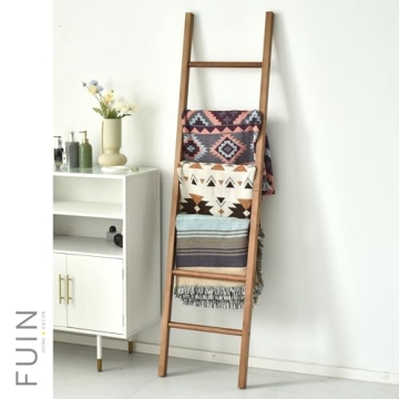 FUIN Rustic Wooden Blanket Ladder for Stylish Home Decor