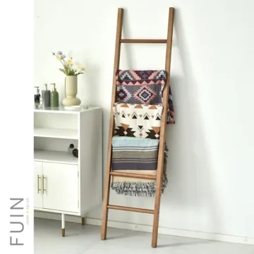 FUIN Rustic Wooden Blanket Ladder for Stylish Home Decor