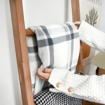 FUIN Rustic Wooden Blanket Ladder for Stylish Home Decor