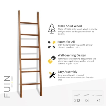 FUIN Rustic Wooden Blanket Ladder for Stylish Home Decor