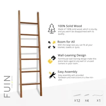 FUIN Rustic Wooden Blanket Ladder for Stylish Home Decor