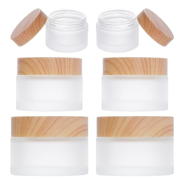 Miayon 6Pcs Glass Cosmetic Container Set - Refillable with Wood Grain Lids