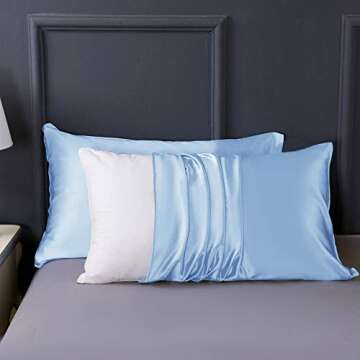 Silky Satin Pillow Cases Set of 2, Soft Satin Pillowcases for Hair and Skin, Satin Pillow Covers with Zipper Closure, Standard Size 20x26 Inches, Light Blue