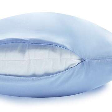 Silky Satin Pillow Cases Set of 2, Soft Satin Pillowcases for Hair and Skin, Satin Pillow Covers with Zipper Closure, Standard Size 20x26 Inches, Light Blue