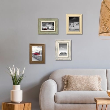 Rustic 4x6 Picture Frame Set of 4 with Tempered Glass