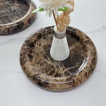 SAIDKOCC Natural Marble Round Vanity Tray Jewelry Makeup Dish Decorative Tray for Coffee Table,Bathroom,Bedroom (Coffee Net)