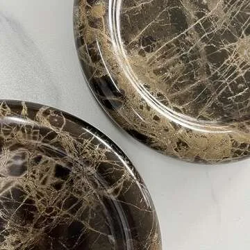 SAIDKOCC Natural Marble Round Vanity Tray Jewelry Makeup Dish Decorative Tray for Coffee Table,Bathroom,Bedroom (Coffee Net)