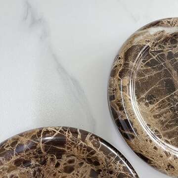 SAIDKOCC Natural Marble Round Vanity Tray Jewelry Makeup Dish Decorative Tray for Coffee Table,Bathroom,Bedroom (Coffee Net)