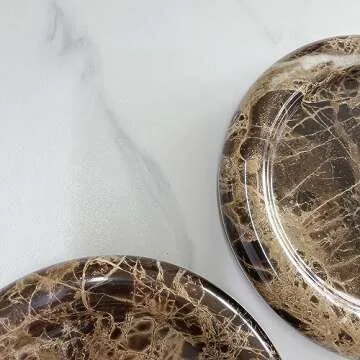 SAIDKOCC Natural Marble Round Vanity Tray Jewelry Makeup Dish Decorative Tray for Coffee Table,Bathroom,Bedroom (Coffee Net)