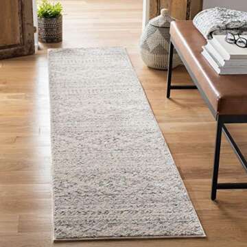 SAFAVIEH Tulum Collection Runner Rug - 2' x 7', Ivory & Grey, Moroccan Boho Tribal Design, Non-Shedd...