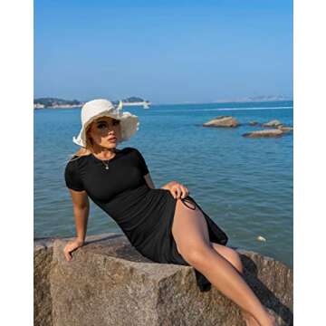 GOKATOSAU Women's Sexy Bodycon Short Sleeve Slit Ruched Summer Club Party Midi Dress Black