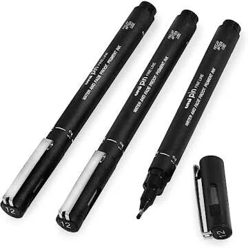 Uni Pin Fineliner Drawing Pen - Black Ink - 1.2mm Nib - Pack of 3