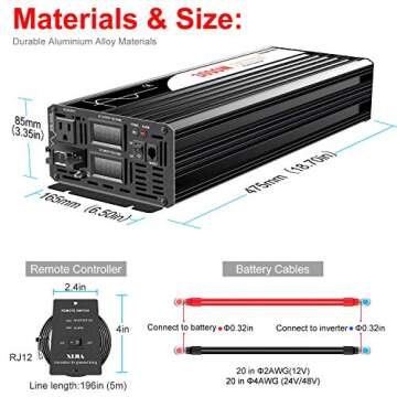 Xijia 3000W (Peak Power 6000W) Pure Sine Wave Inverter DC 36V to AC 120V 60HZ Solar Converter for Home Use car (DC36V (Range 30V-45V) 3000W)