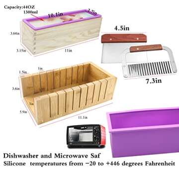 2 PCS Silicone soap molds Making Kit soap loaf bar Making molds (44oz Purple Pink Silicone) for Adults - Stainless Steel Wavy & Straight Slicer