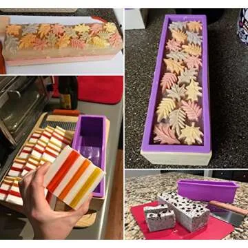 2 PCS Silicone soap molds Making Kit soap loaf bar Making molds (44oz Purple Pink Silicone) for Adults - Stainless Steel Wavy & Straight Slicer