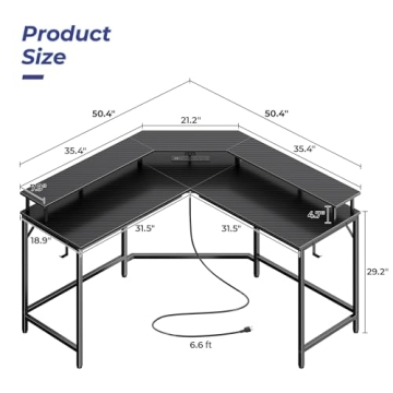 Huuger L Shaped Gaming Desk with LED Lights and Power Outlets