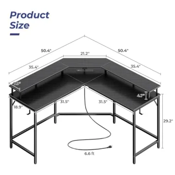 Huuger L Shaped Gaming Desk with LED Lights and Power Outlets