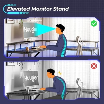 Huuger L Shaped Gaming Desk with LED Lights and Power Outlets