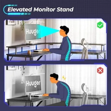 Huuger L Shaped Gaming Desk with LED Lights and Power Outlets