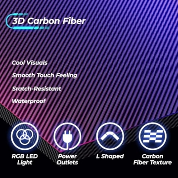 Huuger L Shaped Gaming Desk with LED Lights and Power Outlets