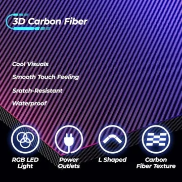 Huuger L Shaped Gaming Desk with LED Lights and Power Outlets