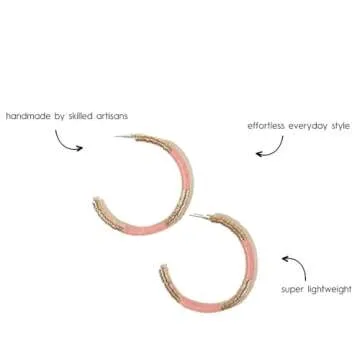 INK + ALLOY Women's Sequin Hoops Hannah Boho Statement Gold Open Hoop Earrings Handmade Jewelry for the Modern Bohemian, 1.75-Inch (Light Pink)