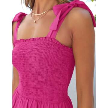 ZESICA Women's 2025 Summer Boho Spaghetti Strap Square Neck Solid Color Ruffle A Line Beach Long Maxi Dress,Rose,Small