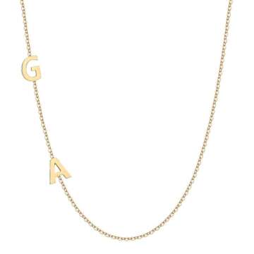 14k Sideways Initial Gold Necklace w Solitaire Diamond, Custom Multiple Letter Necklace, Personalized Solid Gold Initial Diamond Letter Necklace, Personalize Birthstone Bridesmaid Gift.