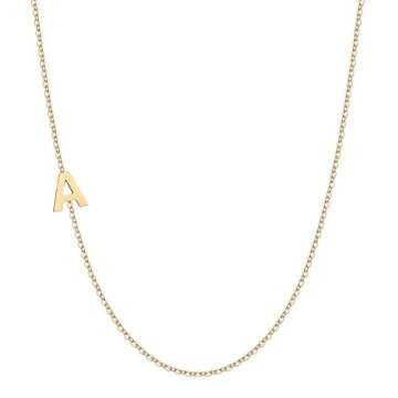 14k Sideways Initial Gold Necklace w Solitaire Diamond, Custom Multiple Letter Necklace, Personalized Solid Gold Initial Diamond Letter Necklace, Personalize Birthstone Bridesmaid Gift.