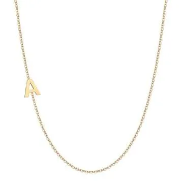 14k Sideways Initial Gold Necklace w Solitaire Diamond, Custom Multiple Letter Necklace, Personalized Solid Gold Initial Diamond Letter Necklace, Personalize Birthstone Bridesmaid Gift.